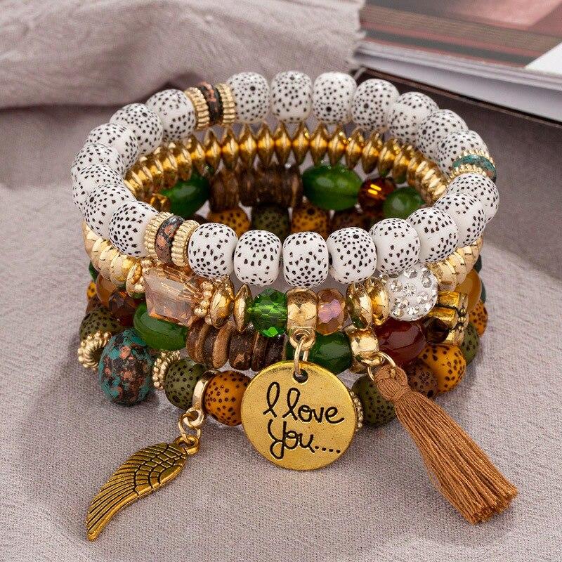 Boho Beaded Bracelet I love you coloured