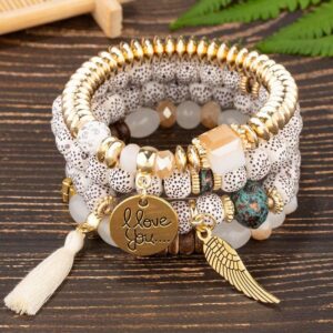 Boho Beaded Bracelet I love you white