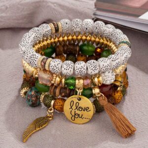 Boho Beaded Bracelet I love you coloured